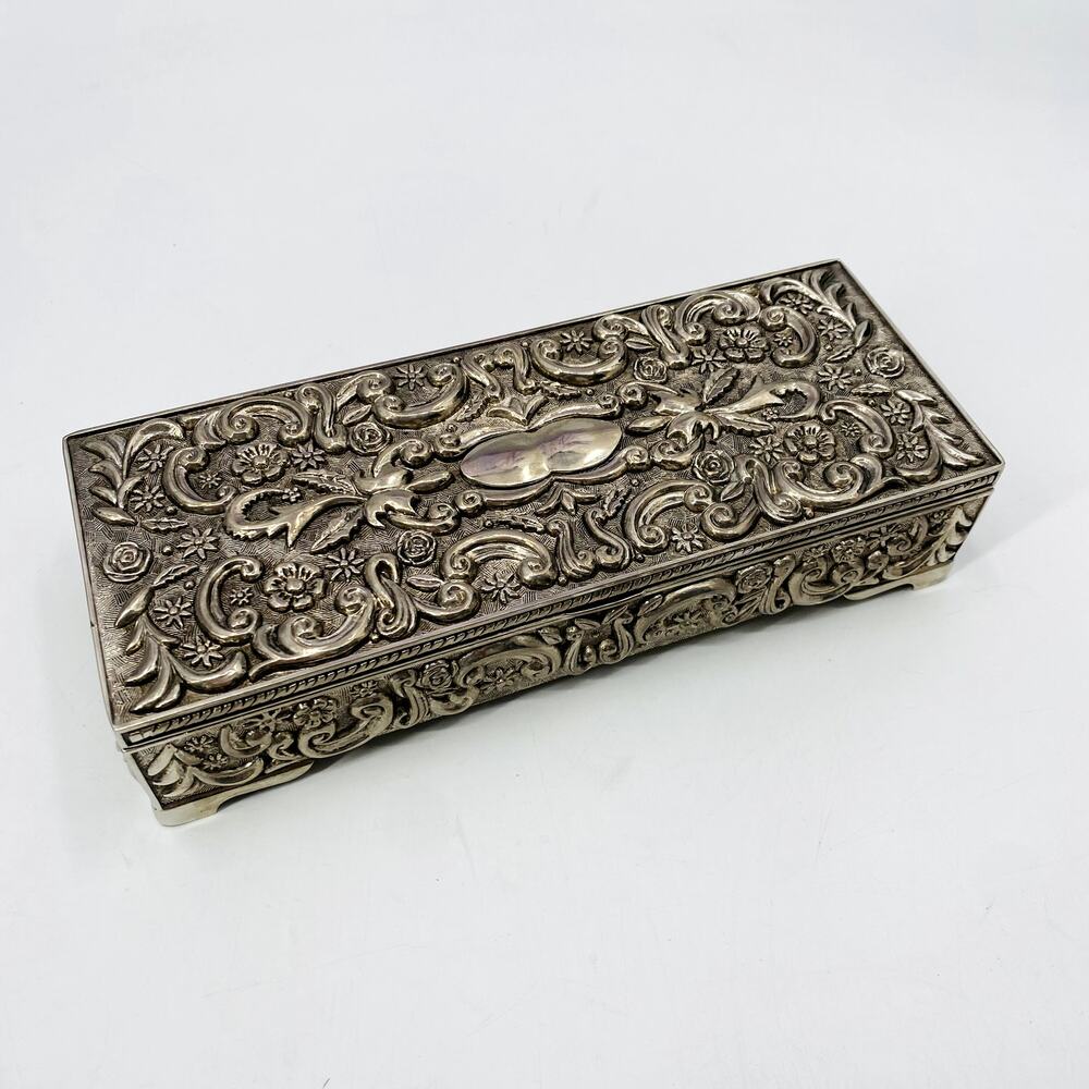 Vintage 1992 Godinger Silver Etched jewelry box